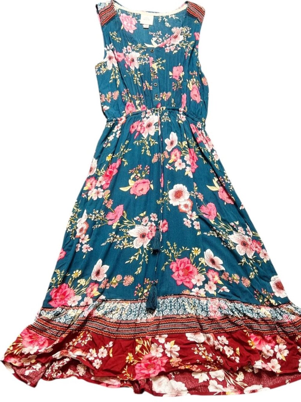 Knox Rose Dress Womens Size S Blue Pink Floral Paisley Midi Maxi Ruffle